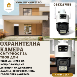 ПРОФЕСИОНАЛНА ОХРАНИТЕЛНА КАМЕРА С ПРОСЛЕДЯВАНЕ, 360 ГРАДУСА , ДВУПОСОЧЕН АУДИО РАЗГОВОР И НЯКОЛКО РЕЖИМА ЗА ПРЕДУПРЕЖДЕНИЕ 