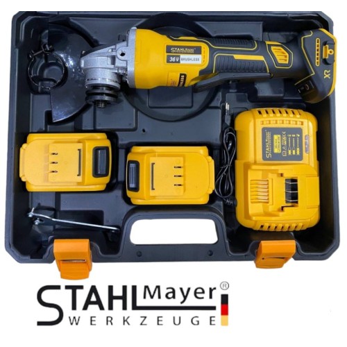 Немски Безчетков Ъглошлайф акумулаторен Stahl Mayer + 2 Батерии 36V  8Ah и Зарядно с Куфар
